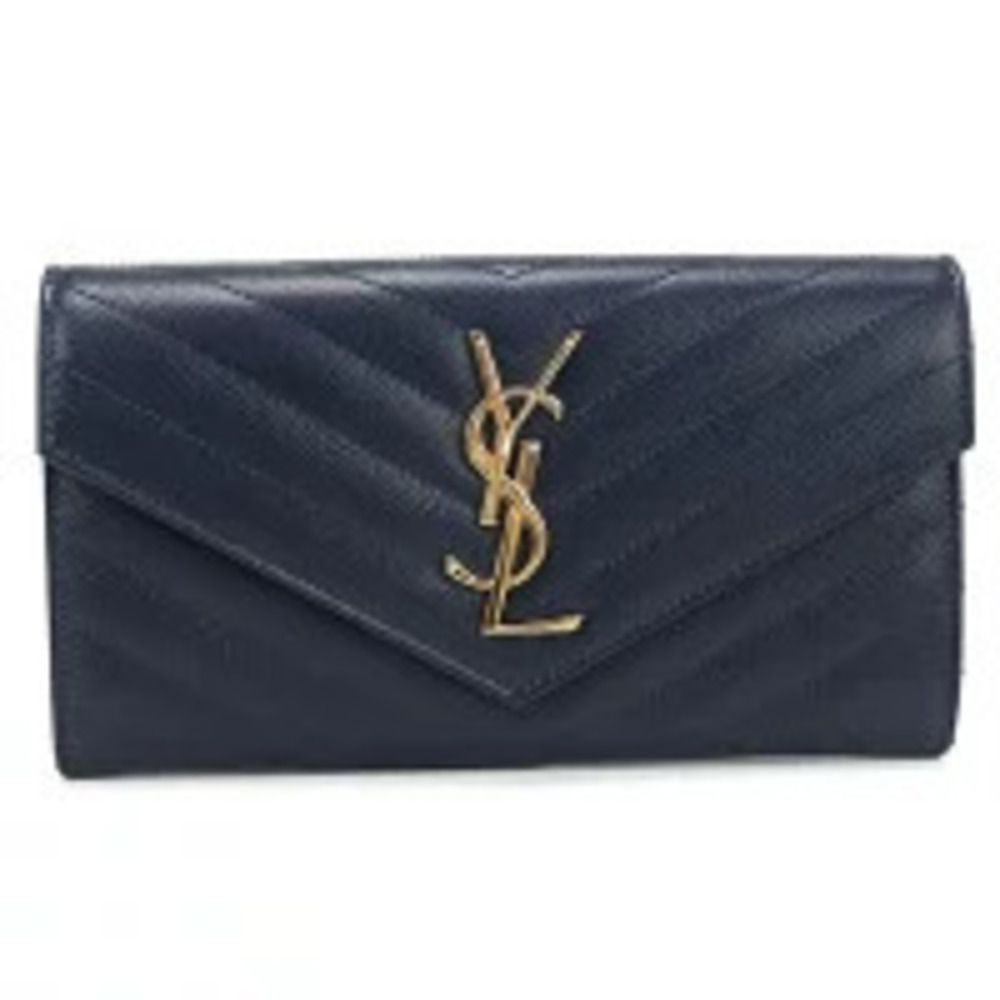 Saint Laurent Long Wallet Bi fold Cassandra Flap Navy Blue